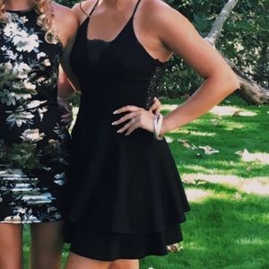 black skater dress with lace detail